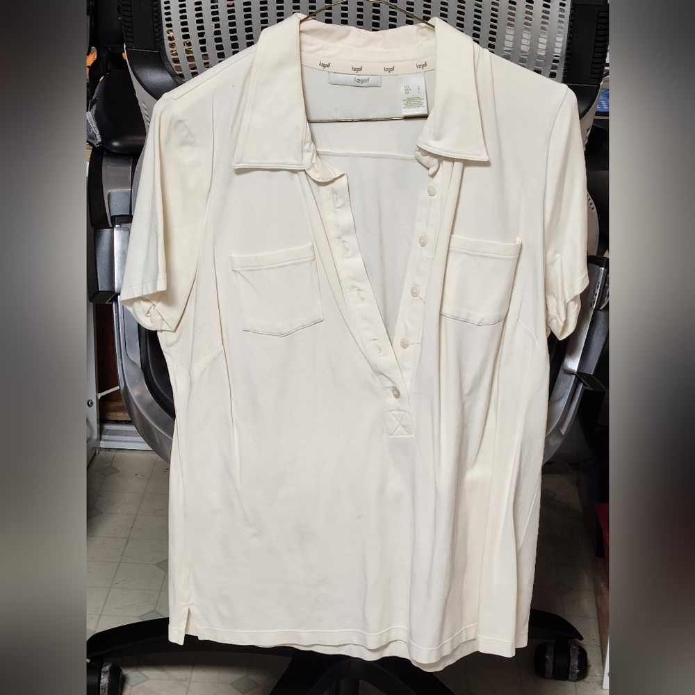 Liz golf large biege large golf shirt